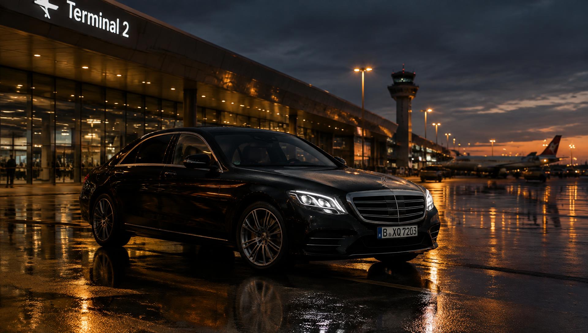 Executive saloon at the airport at dusk